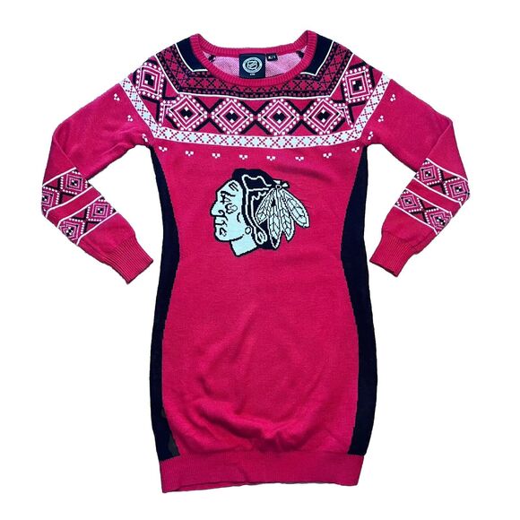 Chicago Blackhawks NHL Ugly Christmas Sweater Pullover Dress Holiday Red Small - Picture 1 of 16